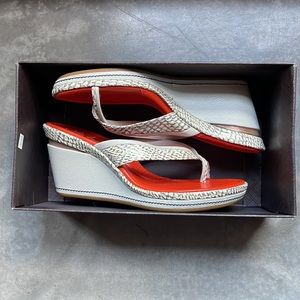 Cole Haan Wedge orange/beige/snakeskin print wedge sandals